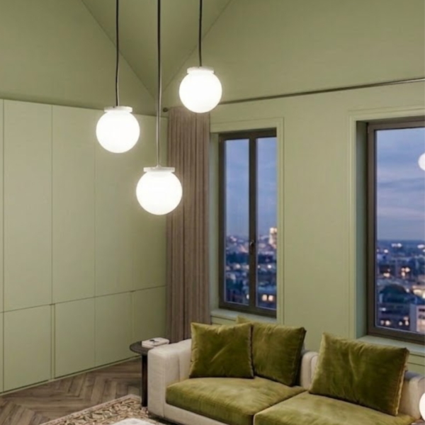 Moon lamp, globe lamp, hanging lamp, white colour lamp, pendant lamp, warm light, lighting solution, interior designing